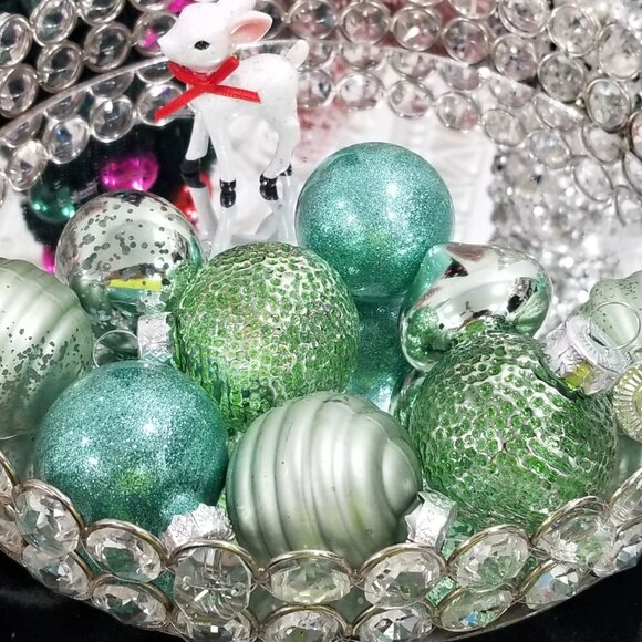 9 Blue Green Glass Feather Christmas Tree Ornaments Pastel Mint Teardrop Mercury - Picture 2 of 4